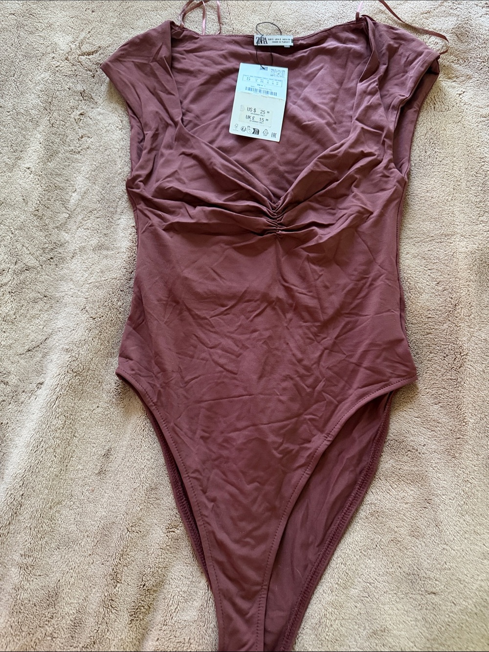 Zara Women's  Mauve One-Piece Swimsuit - Ruched Front